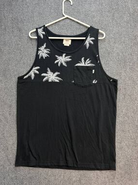 Vans Women's L Black Palm Tree Print Colorblock Pocket Tank Top